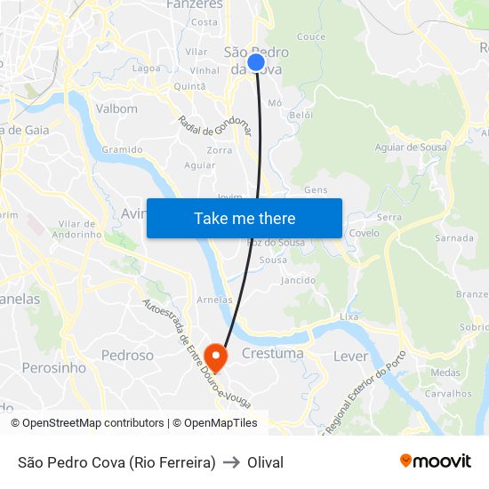 São Pedro Cova (Rio Ferreira) to Olival map