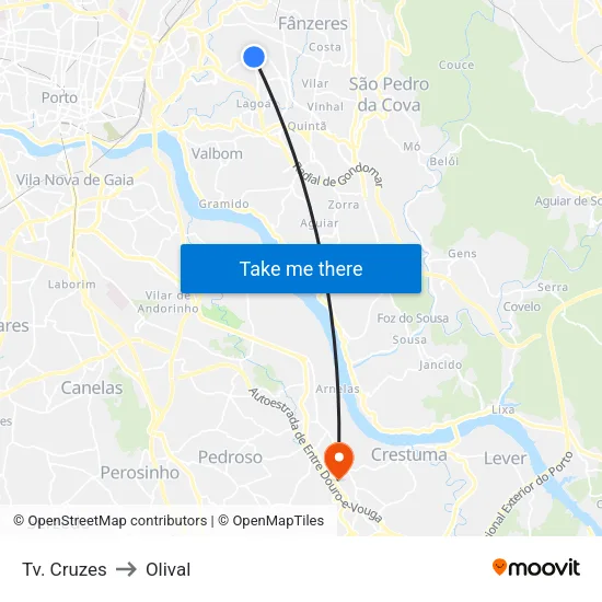 Tv. Cruzes to Olival map
