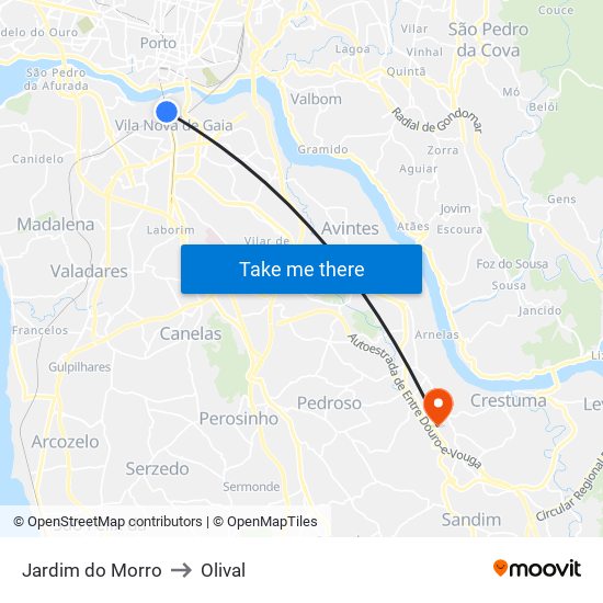 Jardim do Morro to Olival map