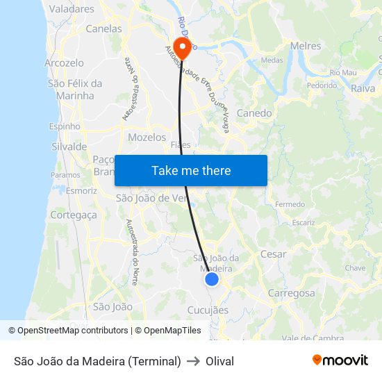 São João da Madeira (Terminal) to Olival map