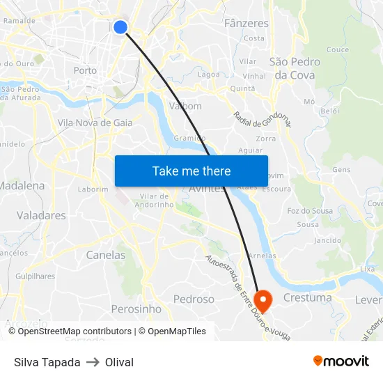 Silva Tapada to Olival map