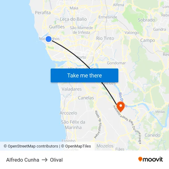 Alfredo Cunha to Olival map