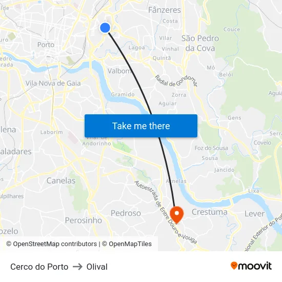 Cerco do Porto to Olival map