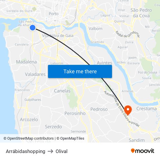 Arrábidashopping to Olival map