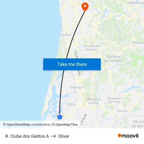 R. Clube dos Galitos A to Olival map