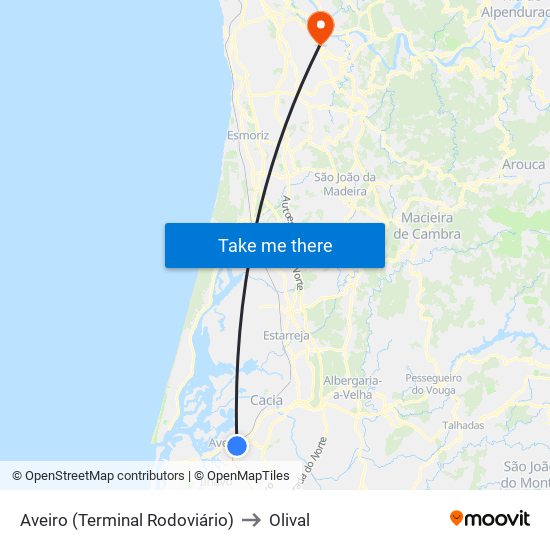 Aveiro (Terminal) to Olival map