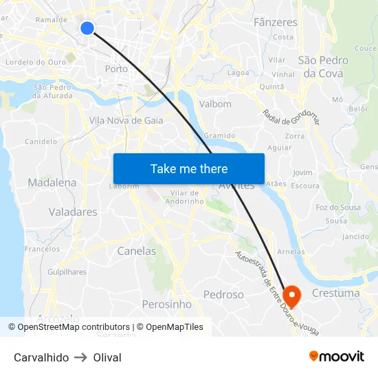 Carvalhido to Olival map