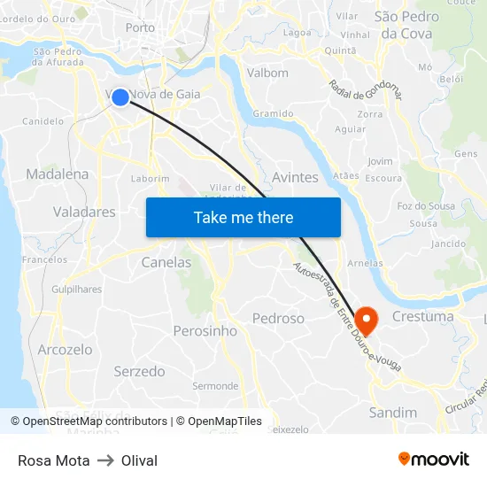 Rosa Mota to Olival map