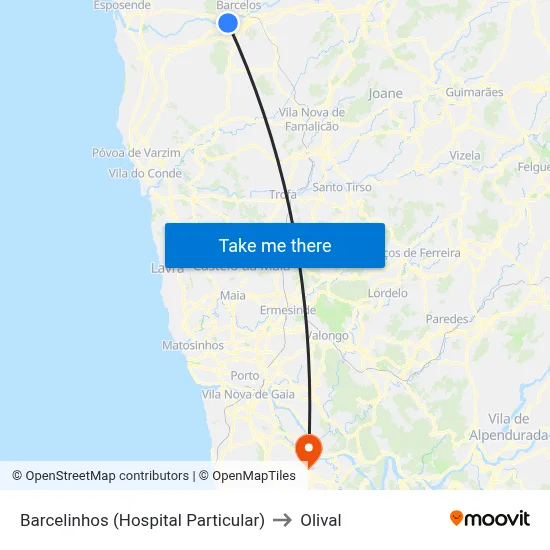 Barcelinhos (Hospital Particular) to Olival map