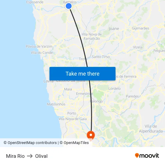Mira Rio to Olival map