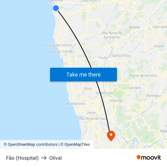 Fão (Hospital) to Olival map