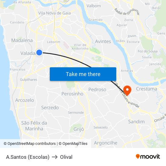 A.Santos (Escolas) to Olival map