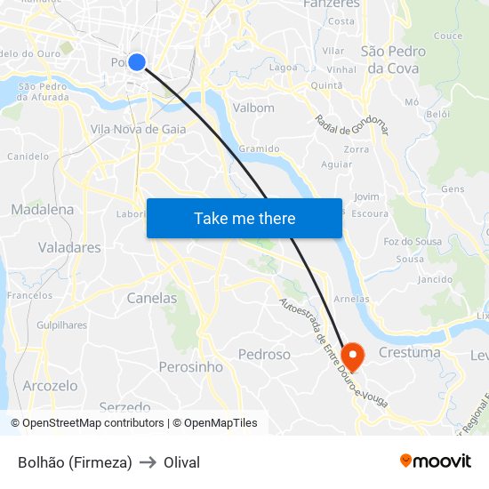 Bolhão (Firmeza) to Olival map
