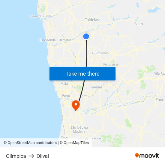 Olímpica to Olival map