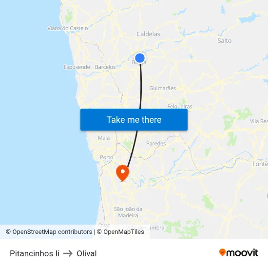 Pitancinhos Ii to Olival map