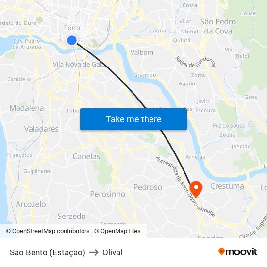 São Bento (Estação) to Olival map