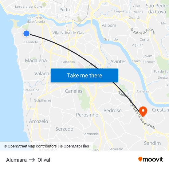Alumiara to Olival map