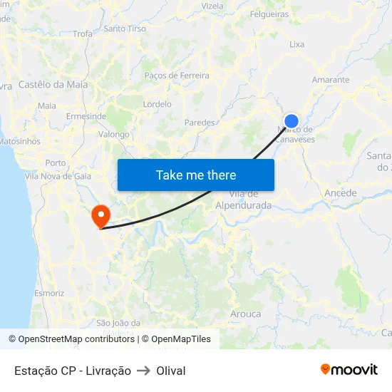 Estação CP - Livração to Olival map
