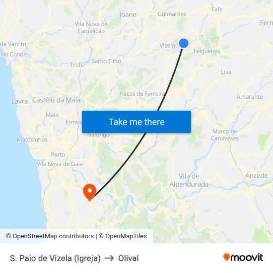 S. Paio de Vizela (Igreja) to Olival map