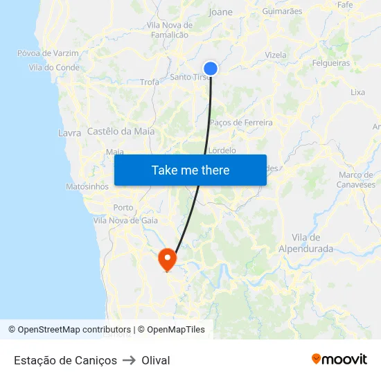 Estação de Caniços to Olival map