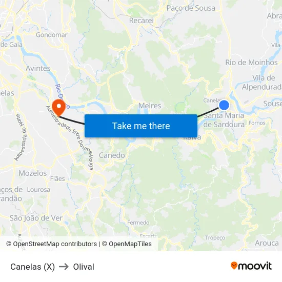 Canelas (X) to Olival map