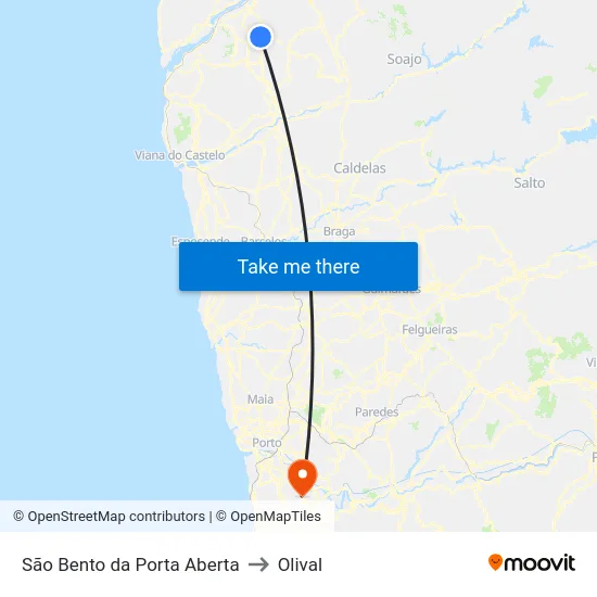 São Bento da Porta Aberta to Olival map