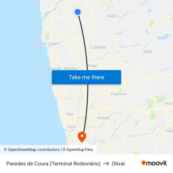 Paredes de Coura (Terminal Rodoviário) to Olival map