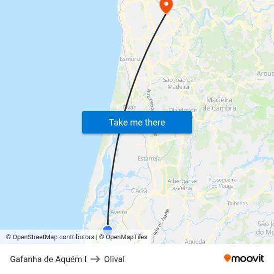 Gafanha de Aquém I to Olival map