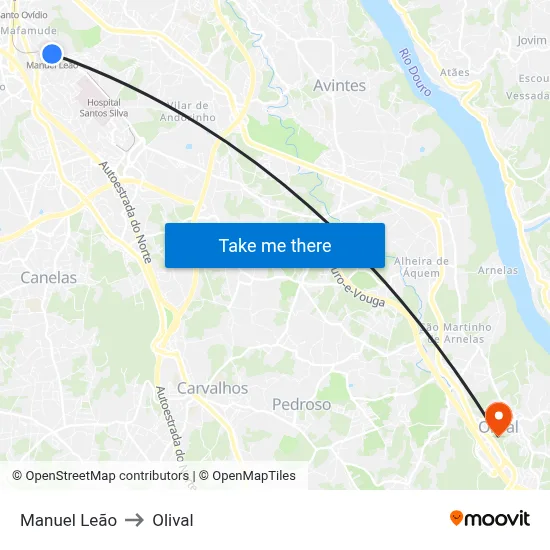 Manuel Leão to Olival map