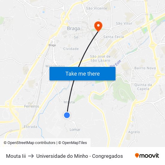 Mouta Iii to Universidade do Minho - Congregados map