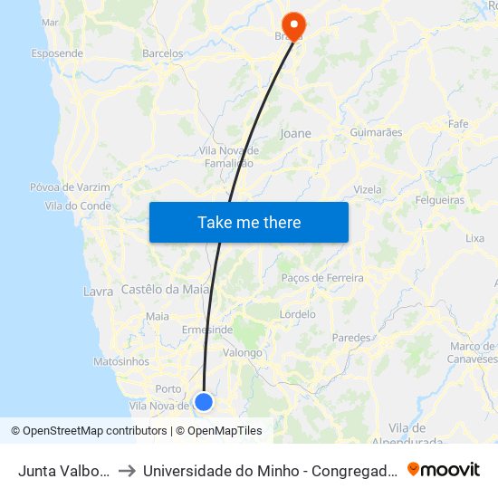 Junta Valbom to Universidade do Minho - Congregados map