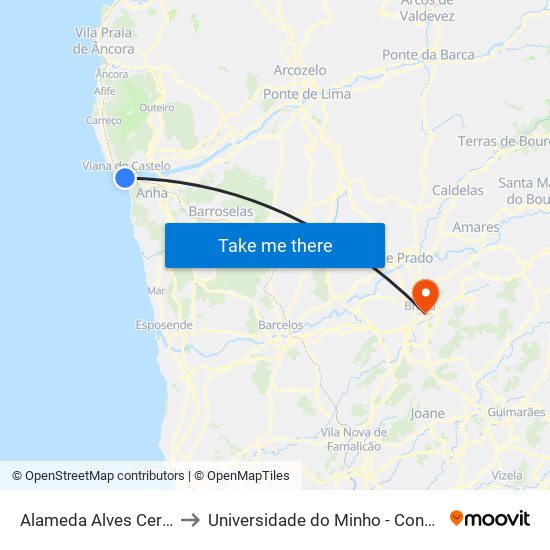Alameda Alves Cerqueira to Universidade do Minho - Congregados map