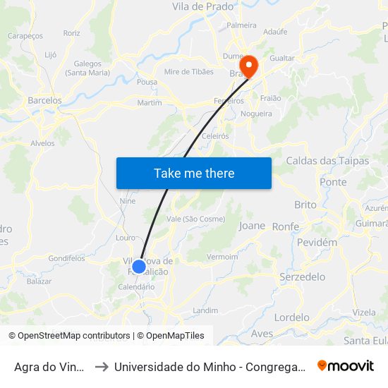 Agra do Vinhal to Universidade do Minho - Congregados map