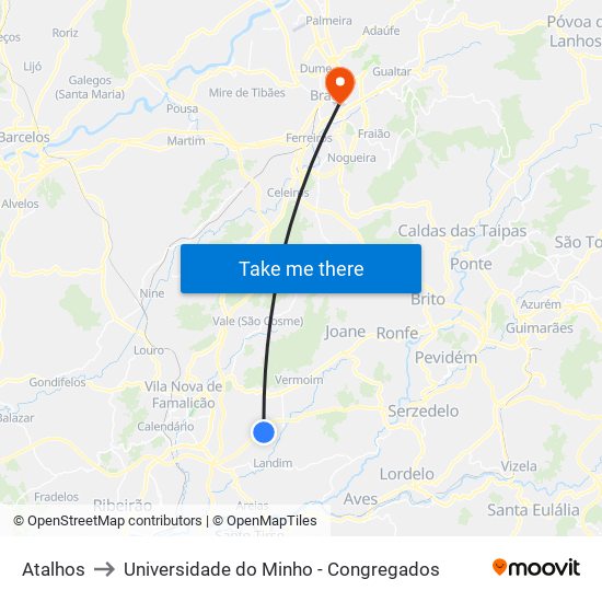 Atalhos to Universidade do Minho - Congregados map