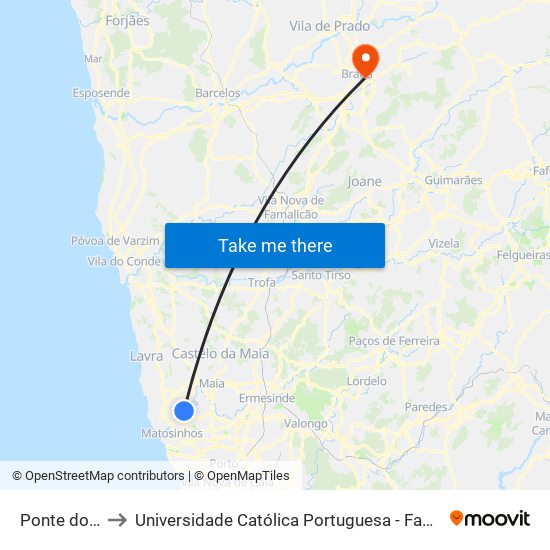 Ponte do Carro to Universidade Católica Portuguesa - Faculdade de Teologia map