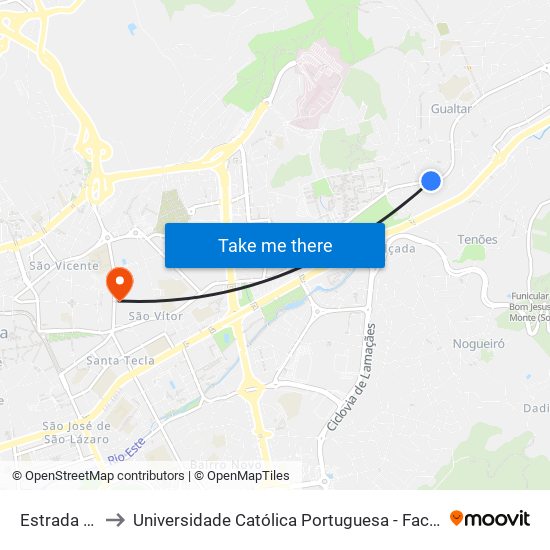 Estrada Nova I to Universidade Católica Portuguesa - Faculdade de Teologia map