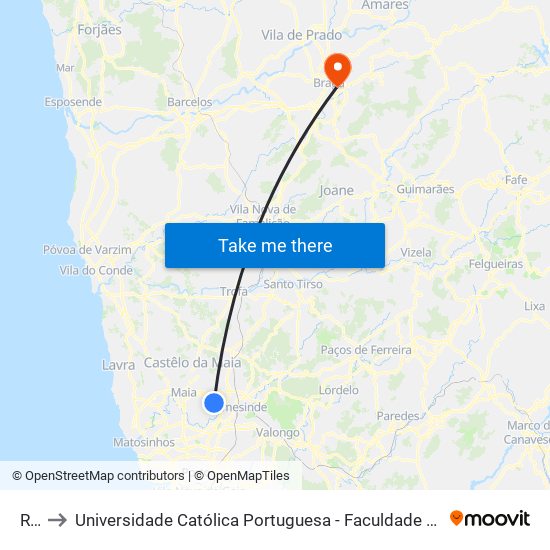 Rio to Universidade Católica Portuguesa - Faculdade de Teologia map