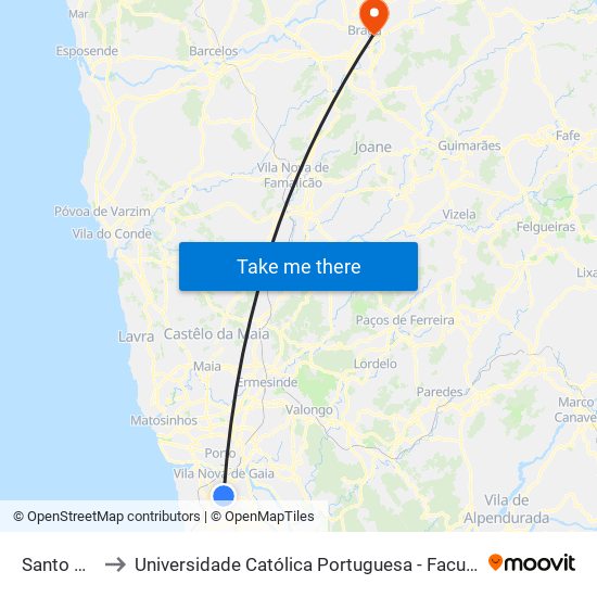 Santo Ovídio to Universidade Católica Portuguesa - Faculdade de Teologia map