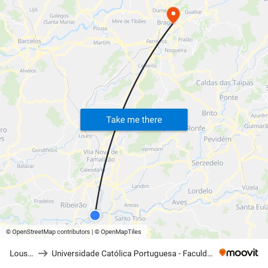 Lousado to Universidade Católica Portuguesa - Faculdade de Teologia map