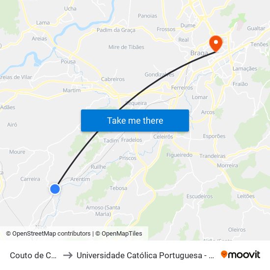 Couto de Cambeses to Universidade Católica Portuguesa - Faculdade de Teologia map