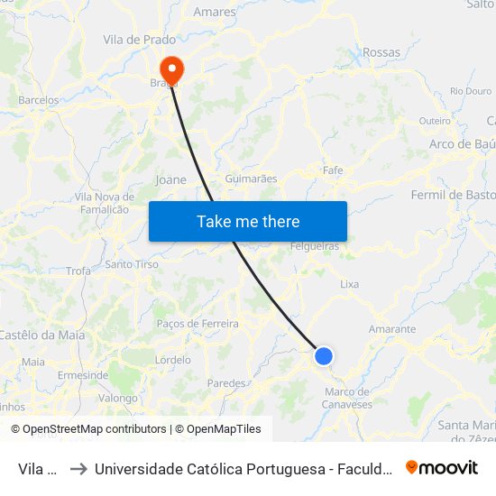 Vila Meã to Universidade Católica Portuguesa - Faculdade de Teologia map