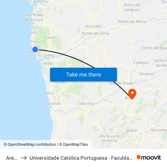 Areosa to Universidade Católica Portuguesa - Faculdade de Teologia map