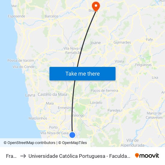 França to Universidade Católica Portuguesa - Faculdade de Teologia map