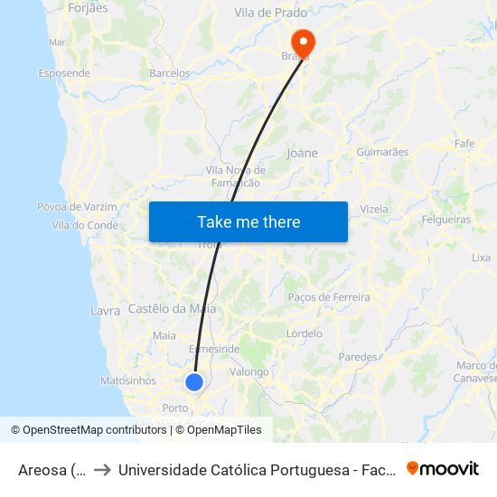 Areosa (Feira) to Universidade Católica Portuguesa - Faculdade de Teologia map