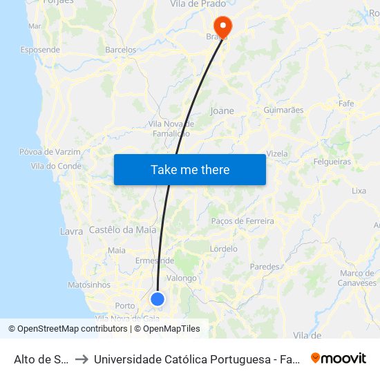 Alto de Soutelo to Universidade Católica Portuguesa - Faculdade de Teologia map
