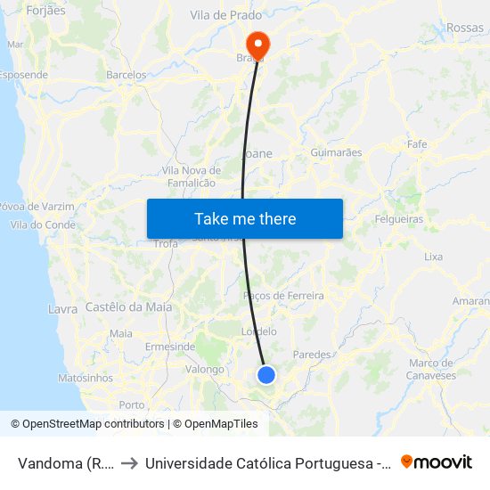Vandoma (R.Central II) to Universidade Católica Portuguesa - Faculdade de Teologia map