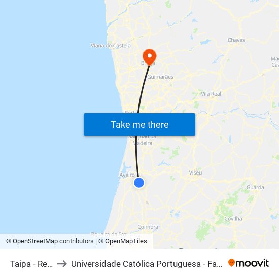 Taipa - Requeixo to Universidade Católica Portuguesa - Faculdade de Teologia map