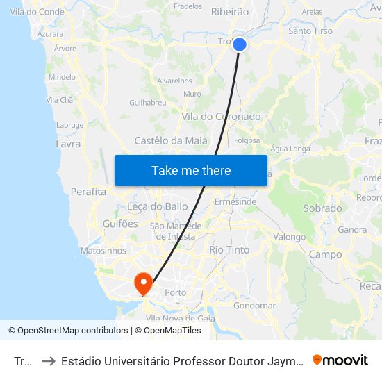 Trofa to Estádio Universitário Professor Doutor Jayme Rios Souza map