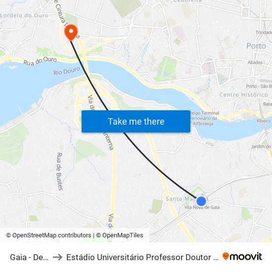 Gaia - Devesas to Estádio Universitário Professor Doutor Jayme Rios Souza map