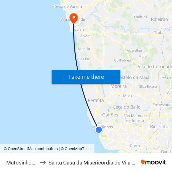 Matosinhos (Praia) to Santa Casa da Misericórdia de Vila do Conde-Edifício 2 map